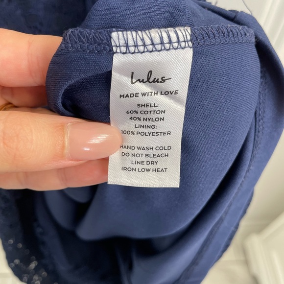 EUC Remarkable Navy Blue Sheer Lace Short Sleeve Mini Dress Sz L - Picture 9 of 10